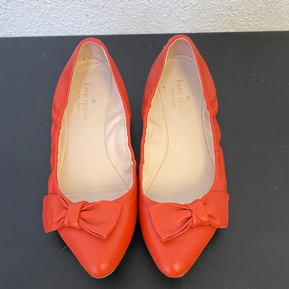 Kate Spade New York Kora leather ballet flats in red with a bow detail
